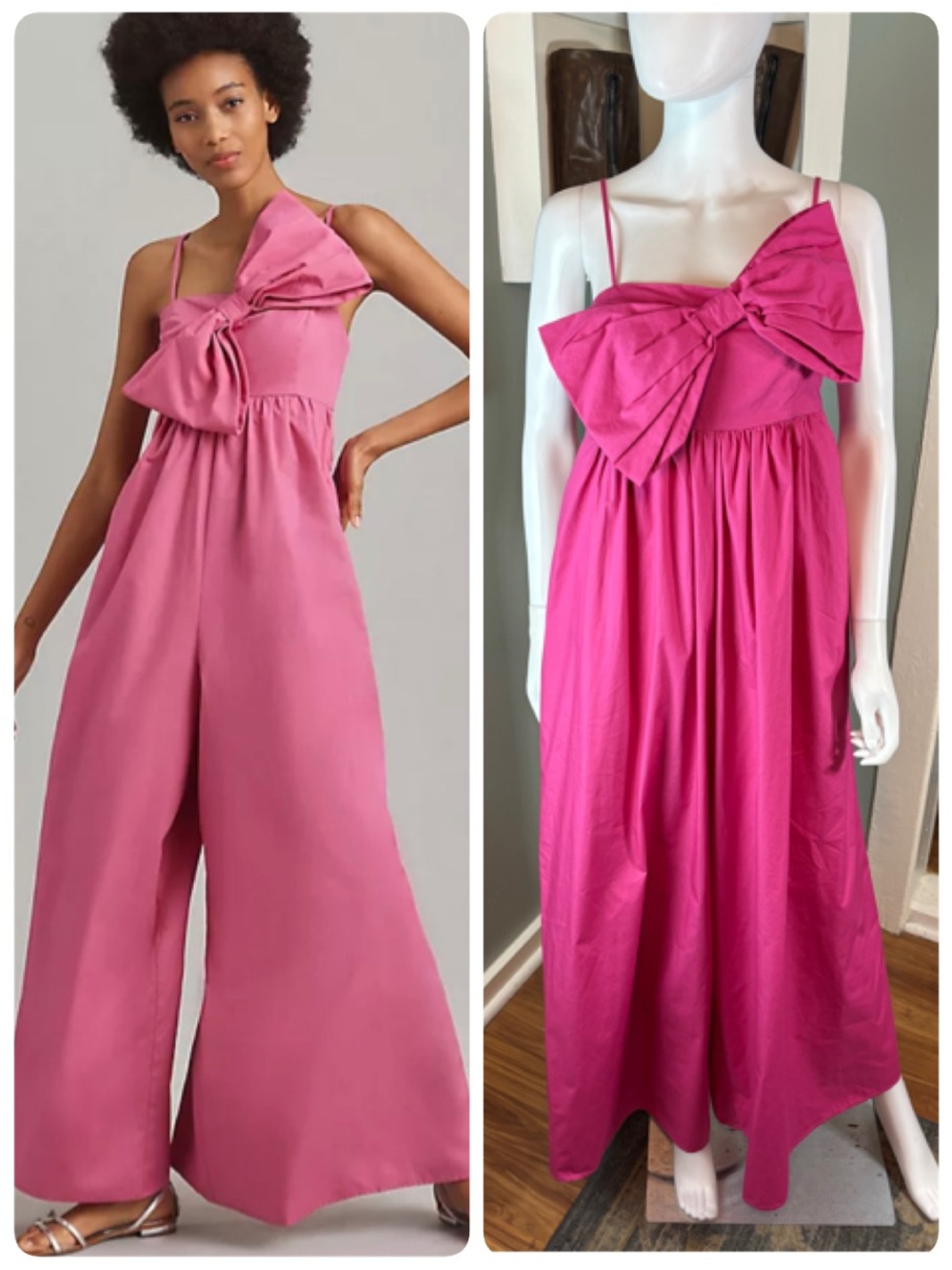 Hutch Poplin Cotton Pink Bow-Front Wide-Leg Palazzo Jumpsuit XS/S